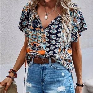 Navy blue floral print top